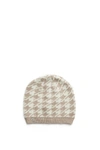 SOIA & KYO HOUNDSTOOTH PATTERN RIB KNIT HAT IN FAWN