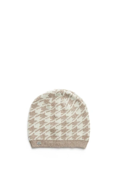 SOIA & KYO HOUNDSTOOTH PATTERN RIB KNIT HAT IN FAWN