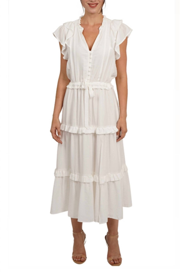 Love Token Tiered Midi Dress In White