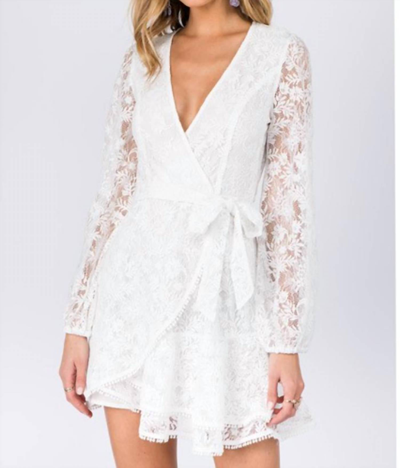 Fanco Lace Long Sleeve Mini Dress In White