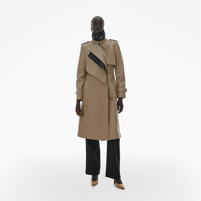 Helmut Lang Leather Trench Coat In Sandstorm