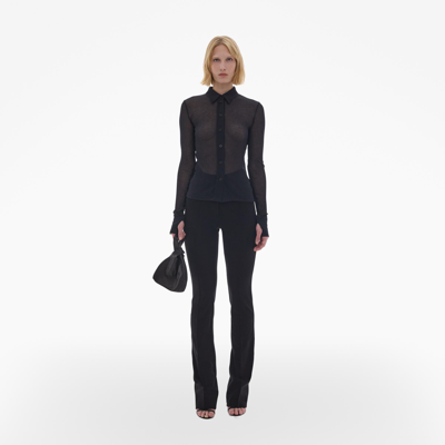 Helmut Lang Sheer Ribbed Button-front Shirt In Black