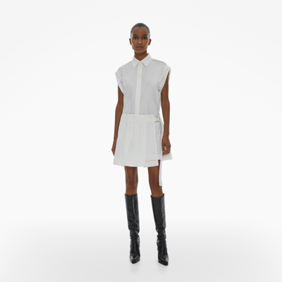 Helmut Lang Pleated Mini Shirt Dress In Optic White