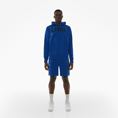 Helmut Lang Men's Hoodie With Cutoff Logo Print In Royal Blue