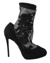 Dolce & Gabbana Black Roses Stilettos Booties Socks Shoes In Black