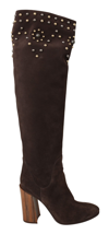 Dolce & Gabbana Brown Suede Studded Knee High Shoes Boots In Brown