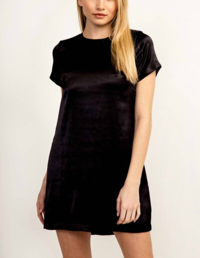 Olivaceous Satin Shift T-shirt Dress In Black