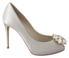 DOLCE & GABBANA Dolce & Gabbana Crystals Peep Toe Heels Satin Pumps Women's Shoes