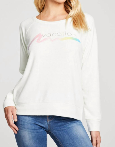 Chaser Vacation Recycled Love Knit Raglan Pullover In Off White