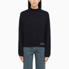 Apc Navy Turtleneck Sweater In Wool In Blue