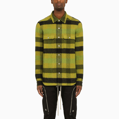 Rick Owens Mens Acid Plaid Checked Relaxed-fit Wool Overshirt In Green