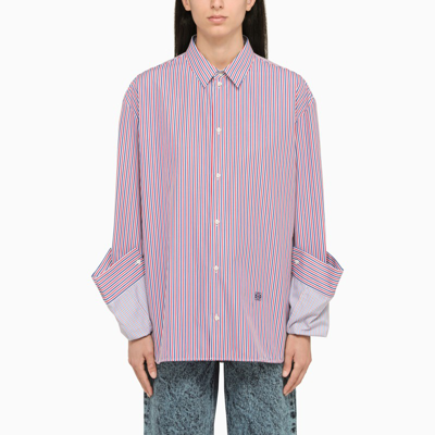 Loewe Turn-up Pinstriped Cotton Shirt In Blue_red_white