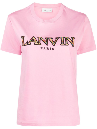 Lanvin Curb Embroidered T-shirt In Pink & Purple