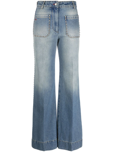 Victoria Beckham Alina Studded Wide-leg Jeans In Blue