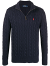 Polo Ralph Lauren Logo-embroidered Half-zip Cotton-knit Sweater In Blue