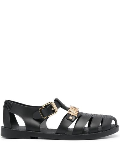 Moschino Flat Sandals With Logo In Black