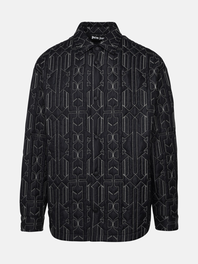 Palm Angels Black Quilted Nylon Jacket With Monogram In Grey