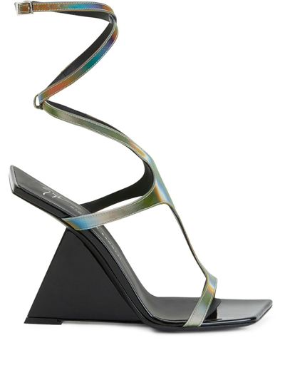 Giuseppe Zanotti Holographic Wedge Sandals In Green