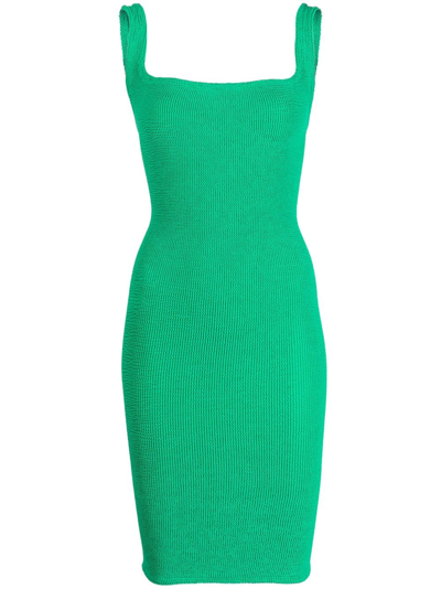 Hunza G Womens Emerald Square-neck Textured Stretch-woven Mini Dress