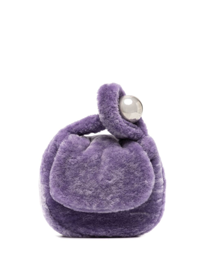 Jil Sander Small Pouch Shearling Clutch Bag In Purple