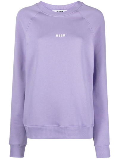 Msgm Logo-print Cotton Sweatshirt In Purple