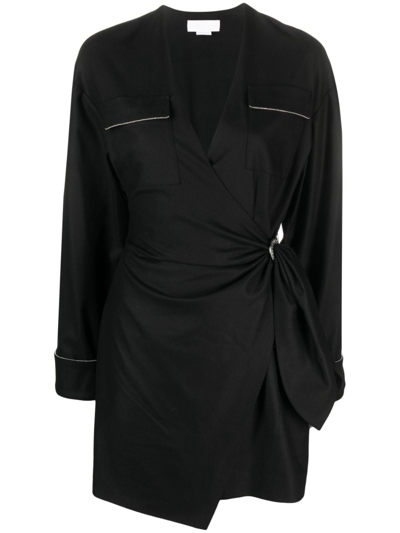 Genny Asymmetric Wrap Minidress In Black
