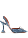 Amina Muaddi Blue Rosie Sling Denim Heels In Blue