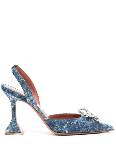 Amina Muaddi Blue Rosie Sling Denim Heels In Denim Acid