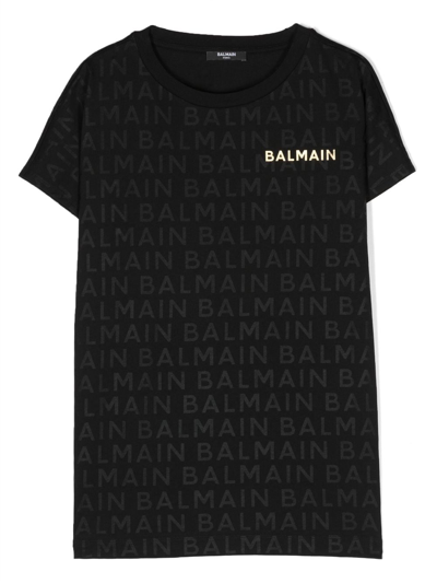 Balmain Kids' Logo-print Cotton T-shirt In Black