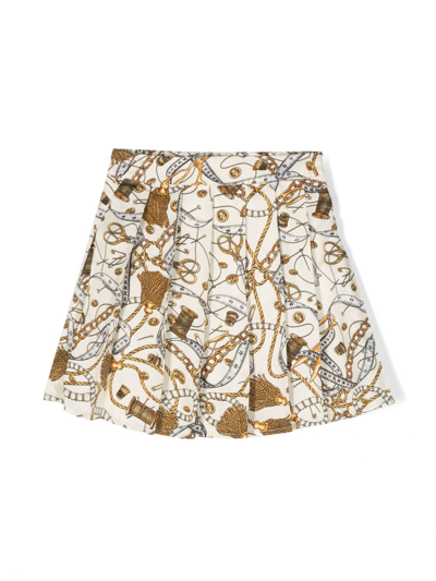 Moschino Kids' Graphic-print Pleated Skirt In Neutrals