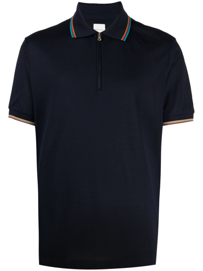 Paul Smith Stripe-trim Detail Polo Shirt In Blues