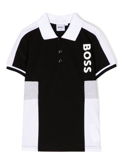 Bosswear Kids' Colour-block Logo-print Polo Shirt In Black