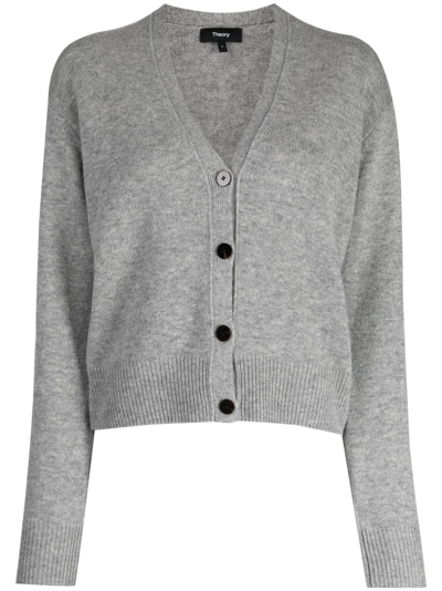 Theory V-neck Purl-knit Cardigan In Cool Heather Grey