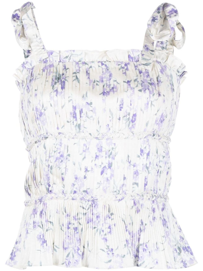 Polo Ralph Lauren Pleated Floral Satin Tank Top In White