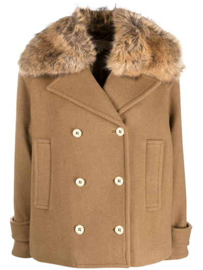 Michael Michael Kors Double-breasted Wool-blend Jacket In Brown