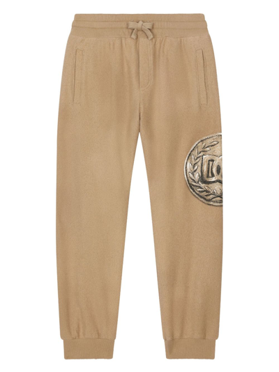 Dolce & Gabbana Kids' Graphic-print Cotton Track Trousers In Neutrals