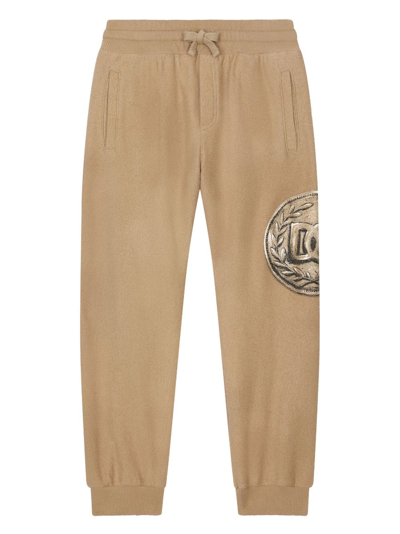 Dolce & Gabbana Kids' Graphic-print Cotton Track Pants In Neutrals