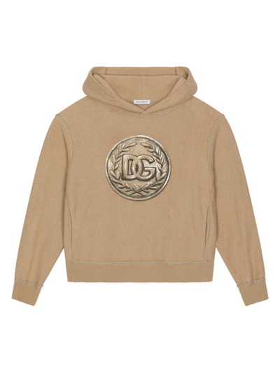 Dolce & Gabbana Kids' Hoodie With Coin Print In Beige