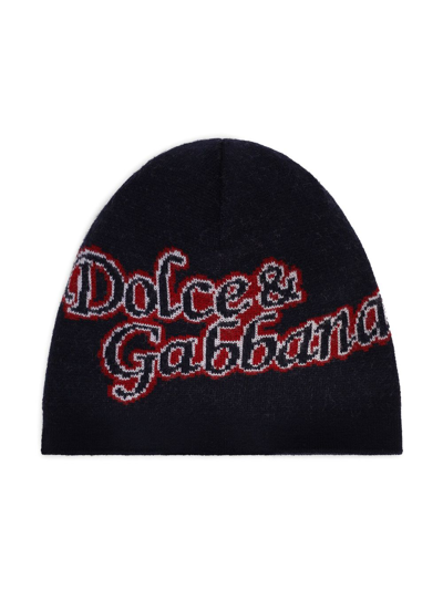 Dolce & Gabbana Kids' Logo-print Virgin-wool Beanie In Black