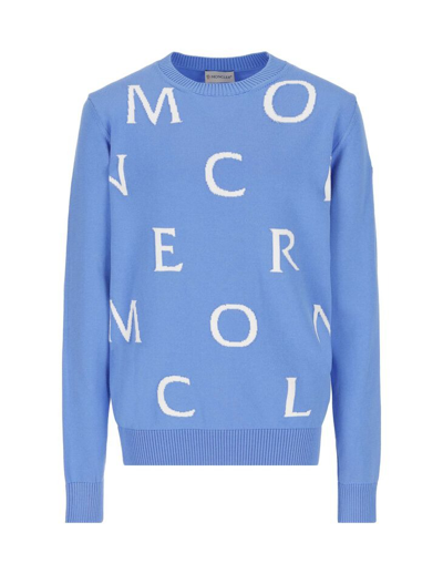 Moncler Logo-embroidered Knitted Jumper In Blue