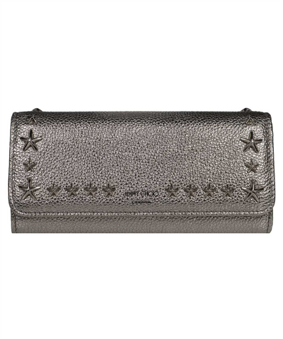 Jimmy Choo Ladies Nino Gunmetal Leatther Star-embossed Continental Wallet In Gun Metal/dark Silver