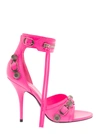 Balenciaga Cagole Fucsia Sandals With Studs And Buckles In Leather Woman In Pink