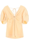 Stella Mccartney Satin Top With Ring In Custard (orange)