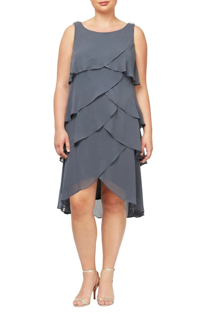 Slny Sl Fashions Tiered Sleeveless Dress In Steel