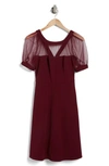 Maggy London Mesh Illusion Short Sleeve Dress In Arresting Burgundy