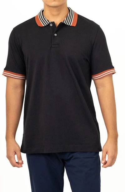 Vellapais Lunas Contrast Collar Cotton Polo In Black