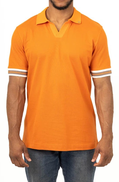 Vellapais Elda Johnny Collar Knit Polo In Light Orange