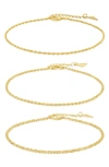 Sterling Forever Terina Set Of 3 Chain Anklets In Gold
