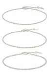 STERLING FOREVER TERINA SET OF 3 CHAIN ANKLETS