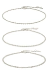 Sterling Forever Terina Set Of 3 Chain Anklets In Silver